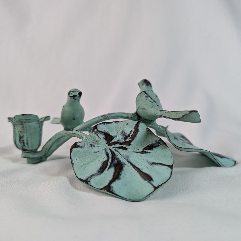 Painted brass bird and Lily candle holder